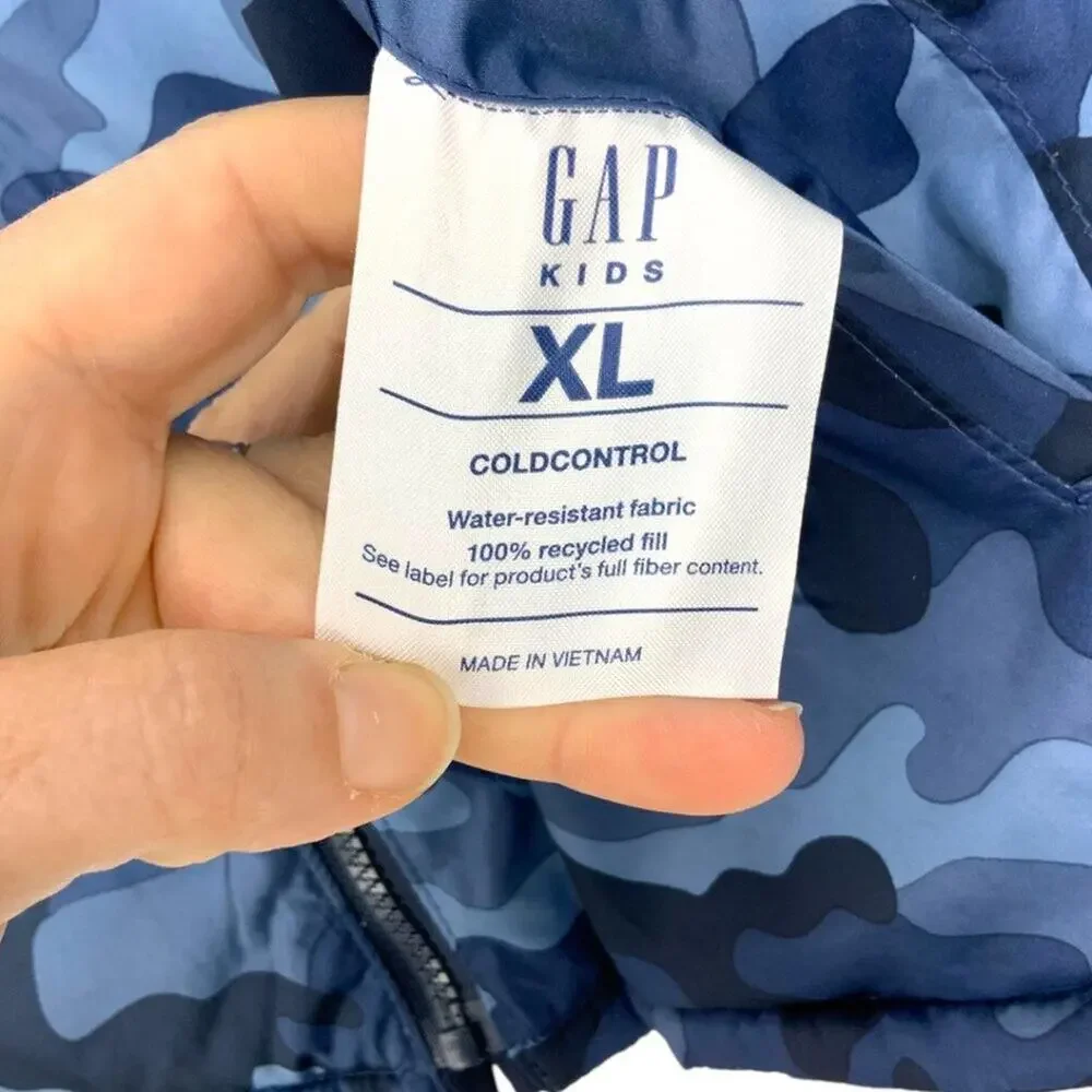 Gap Kids Reversible Navy Blue Camo Full Zip Lightweight Puffer Jacket Size XL